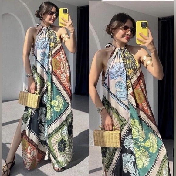 ZARA ~ COLLECTION PRINTED HALTER DRESS - Picture 5 of 12